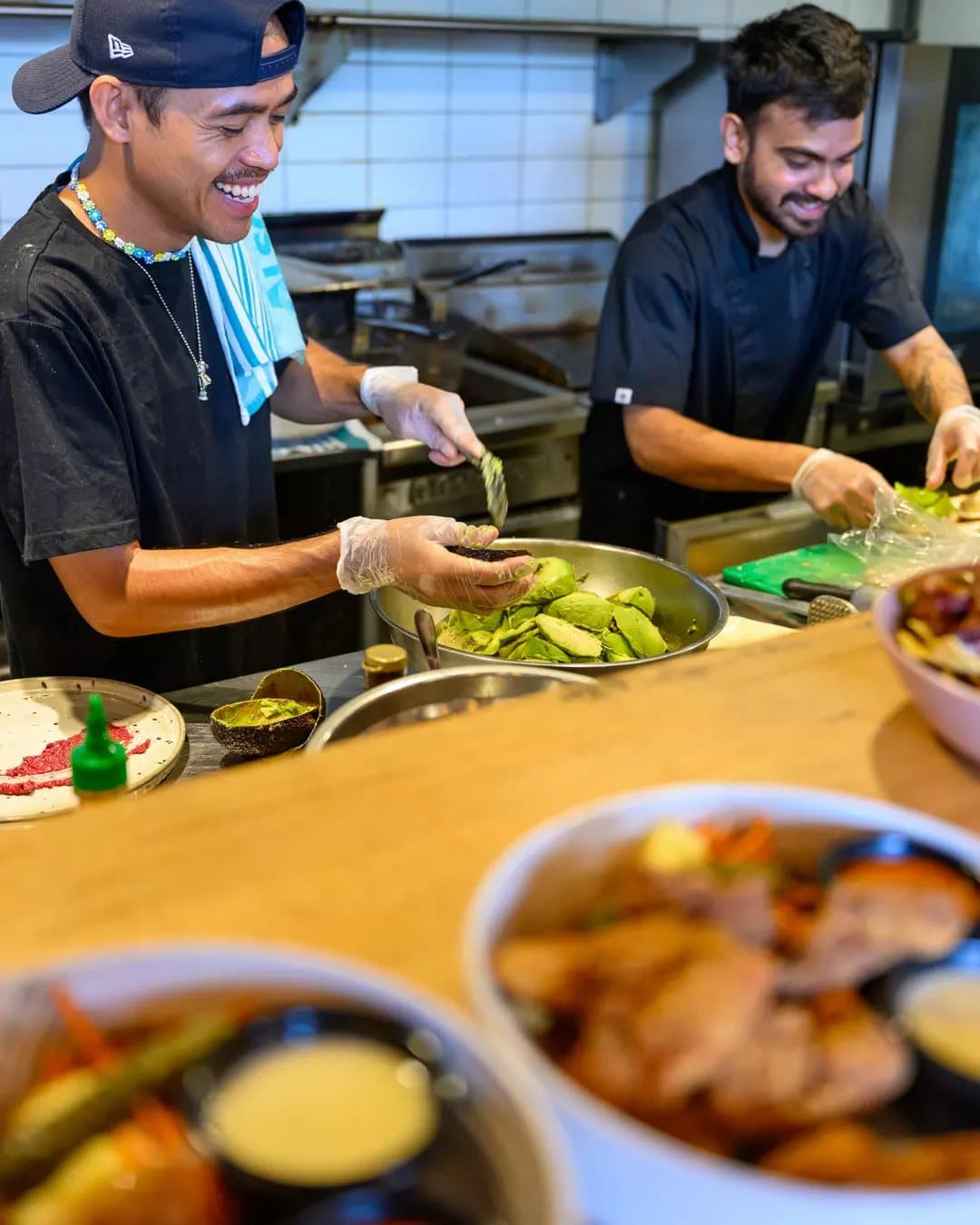 Chefs plating in the kitchen